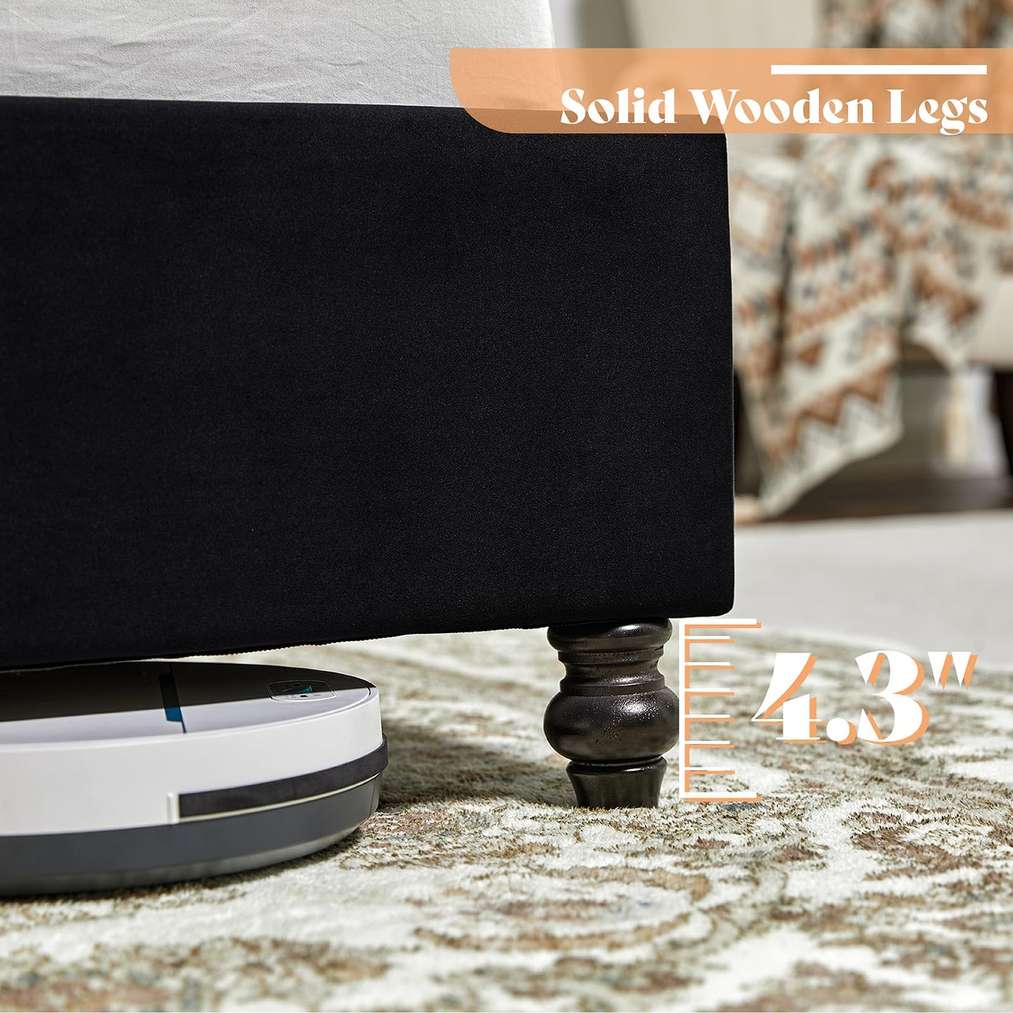 AMERLIFE Queen Size Bed Frame with 60" Tall Wingback Headboard, Velvet Upholstered Platform, Button Tufted Sleigh Design, No Box Spring Needed,Black
