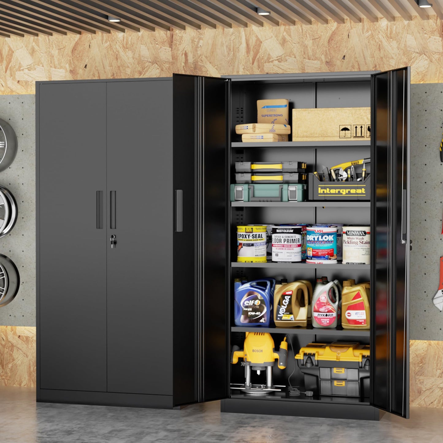 Crownland 72" Metal Storage Cabinet, Lockable Garage Storage Cabinets, High Office Cabinet with Adjustable Shelves for Garage, Home Office, Classroom, Pantry(Classic Black-Narrow Size)