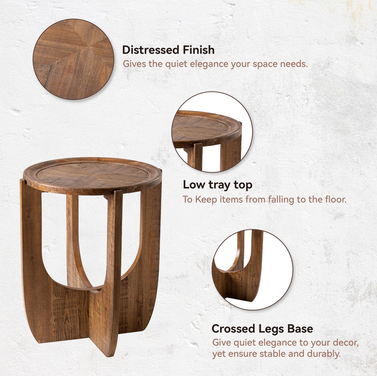 COZAYH Rustic Farmhouse End Table, French Country Accent Side Table for Family, Dinning or Living Room, Small Spaces, Modern, Round, Brown End Table