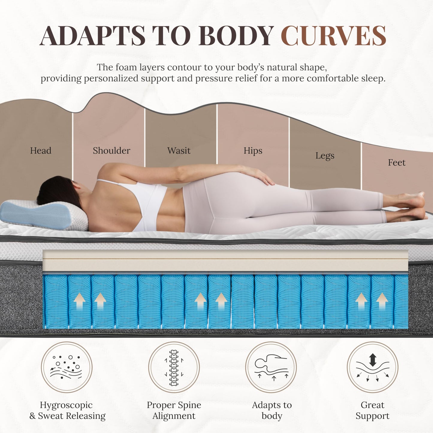Queen Mattress, 12 Inch Queen Size Hybrid Mattresses in a Box , Medium Feel Foam and Individual Pocket Springs, Fiberglass Free Bed Mattress, Extra Edge Support, Pressure Relief, CertiPUR-US