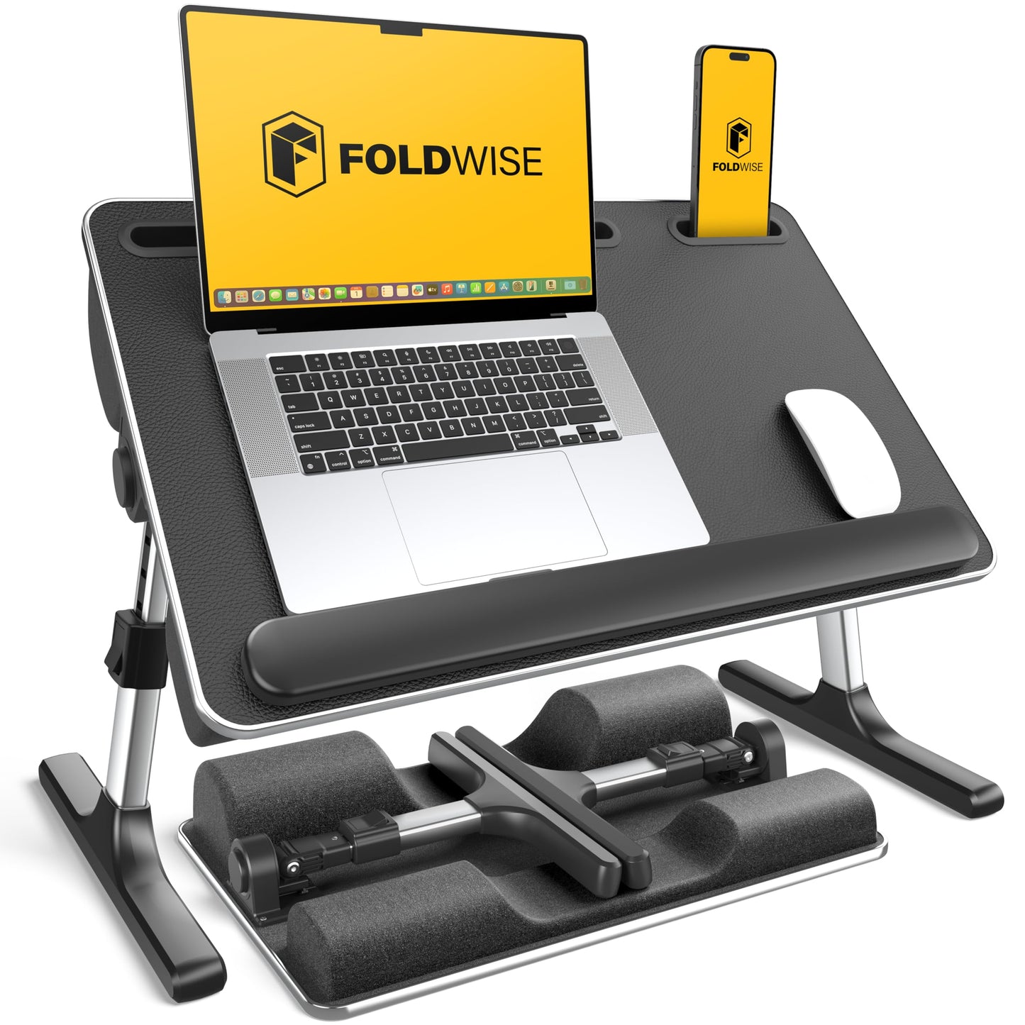 FoldWise 2-in-1 Lap Desk & Laptop Stand for Bed - Soft Cushions, Foldable & Adjustable Laptop Lap Desk for Couch, Wrist Rest, Tablet Holder, Edge Stopper & Leather, Ideal for Bed Desk, Couch & Chair