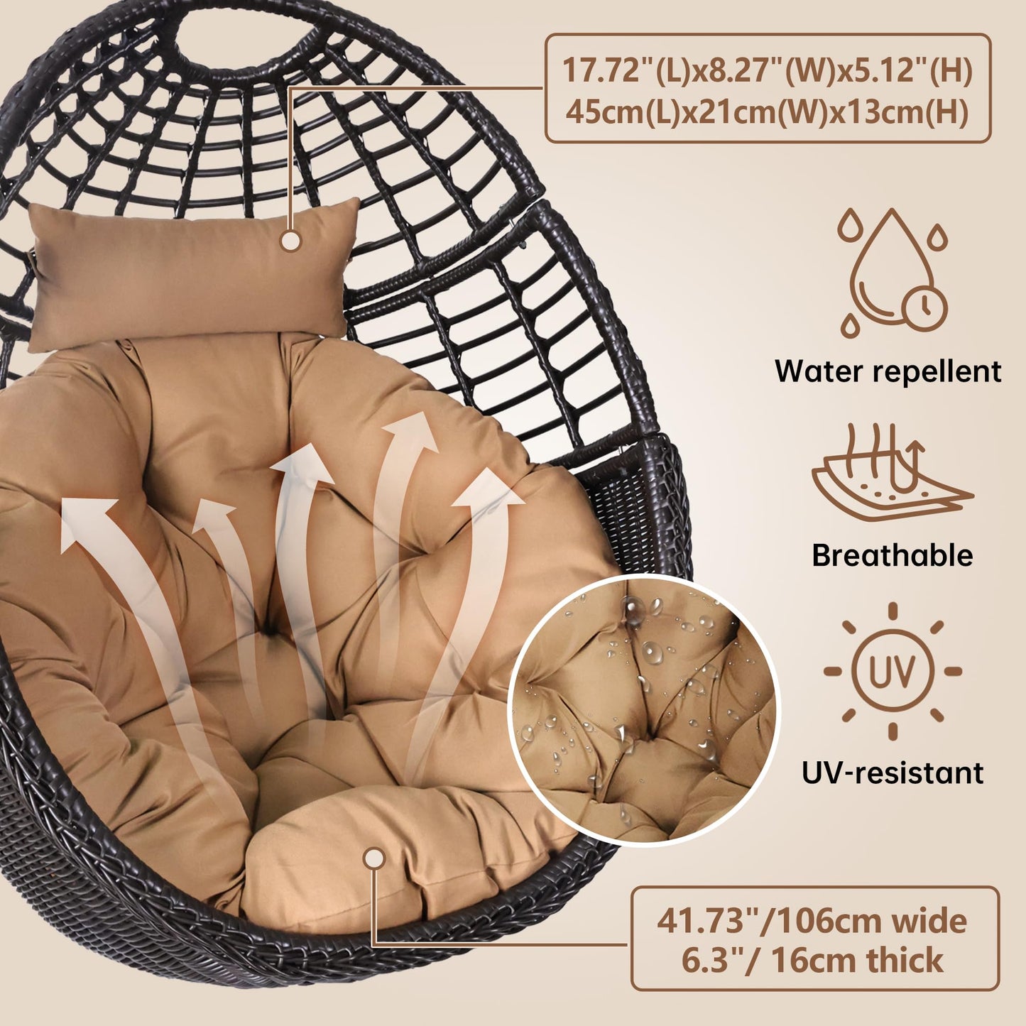 Erotr Egg Swing Hanging Chair with Stand, Outdoor Rattan Egg Hammock Chair with Cushion Pillow for Indoor Bedroom Patio Garden for 330lbs/150kg - Dark Brown