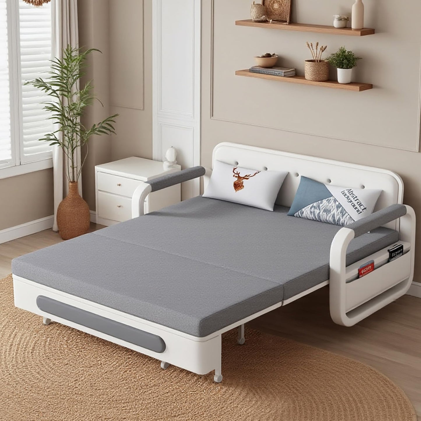gaoyangjiaju Pull-Out Sofa Daybed with Trundle, Versatile Futon Couch with Sleeping Function and Storage Space, Sofa Bed for Small Rooms and Living Rooms, Dark Grey and White (50.3")