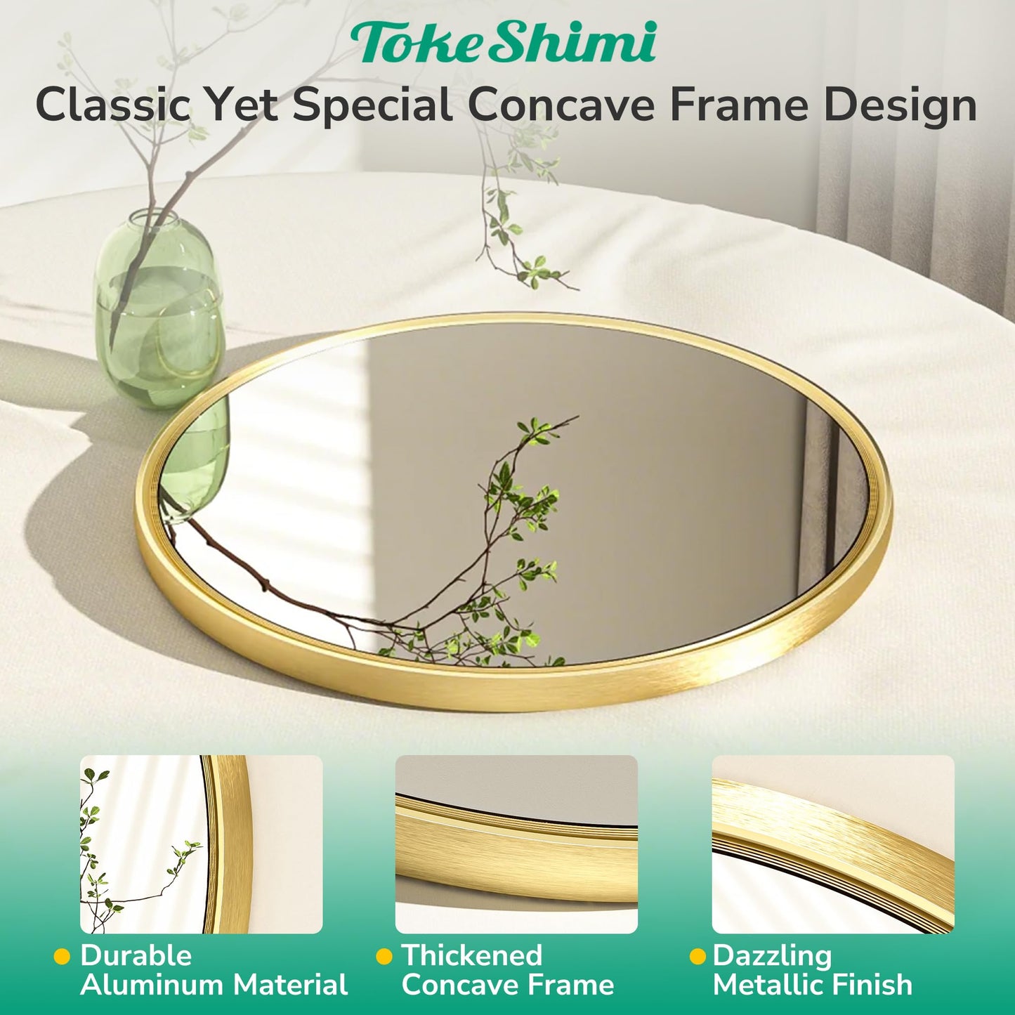 TokeShimi 36 in Mirror Round Framed Gold Mirror Bathroom Tempered, Shatterproof Mirror Circle 36x36 Farmhouse Aluminum Big Wall Mirrored for Bedroom, Entryway, Restroom, Vanity, Living Room