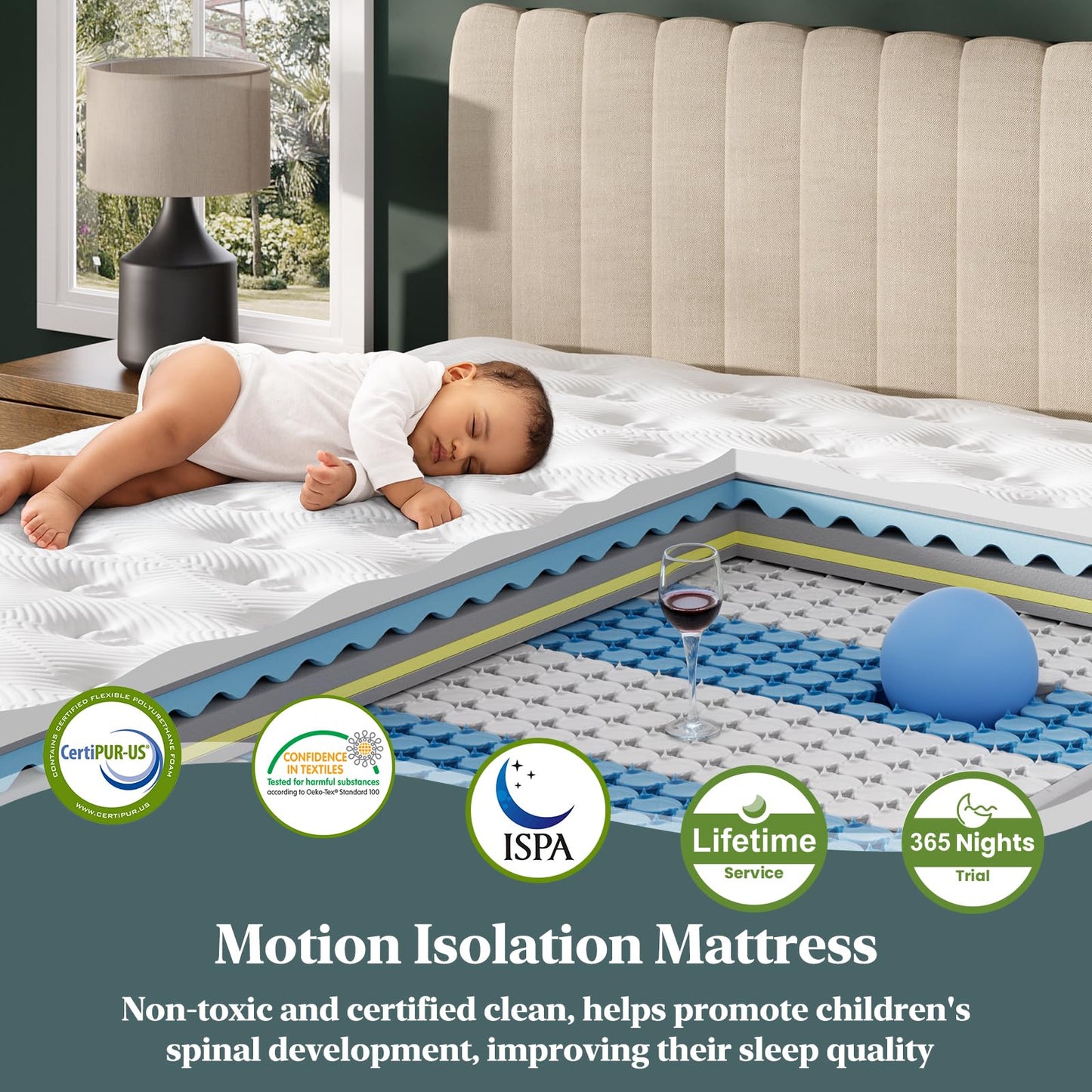 Firm Mattress Queen Size 12 Inch - Cooling Hybrid Mattress in a Box with Individual Pocket Spring for Extra Back&Lumbar Support, Adjustable Bed Compatible, 365-Nights Trial,Fiberglass-Free,CertiPUR-US