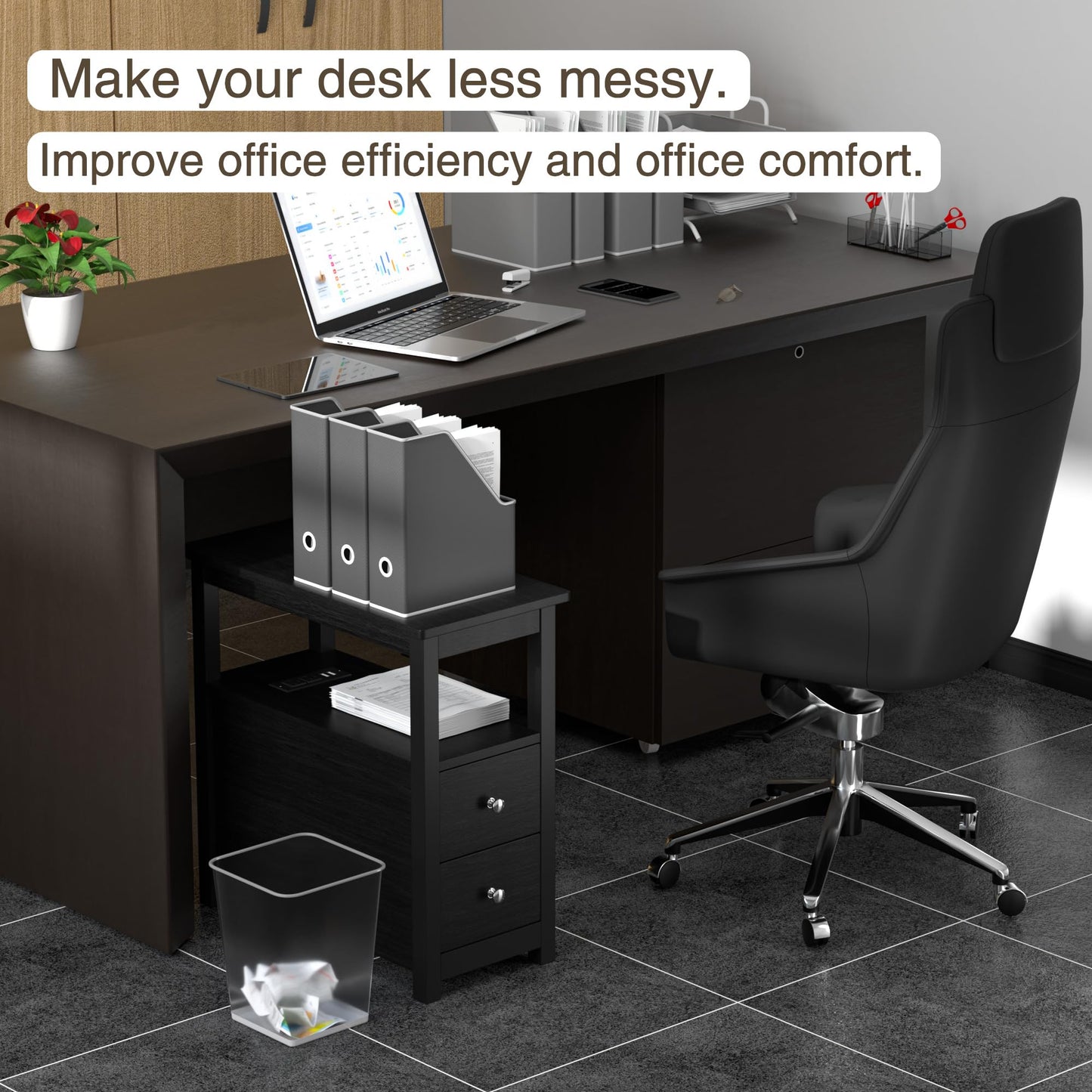 Sandinrayli End Table with Charging Station, Side Table with 2 Drawer & USB Ports & Power Outlets, Nightstand for Small Spaces, Bedside Tables for Living Room Black