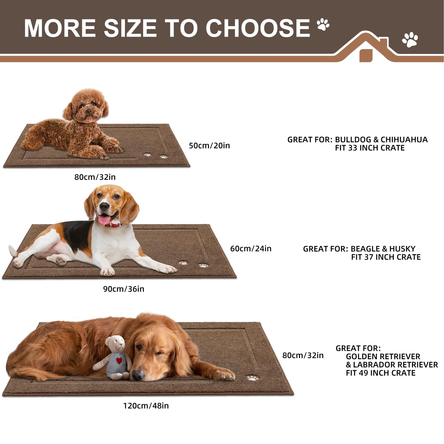 BEQHAUSE Dog Door Mat for Muddy Paws 24"x36" Dirt Trapper Absorbent Doormat Non Slip Entryway Rugs Washable Stain Resistant Welcome Floor Mat Soft Low-Profile for Front Back Door, Brown
