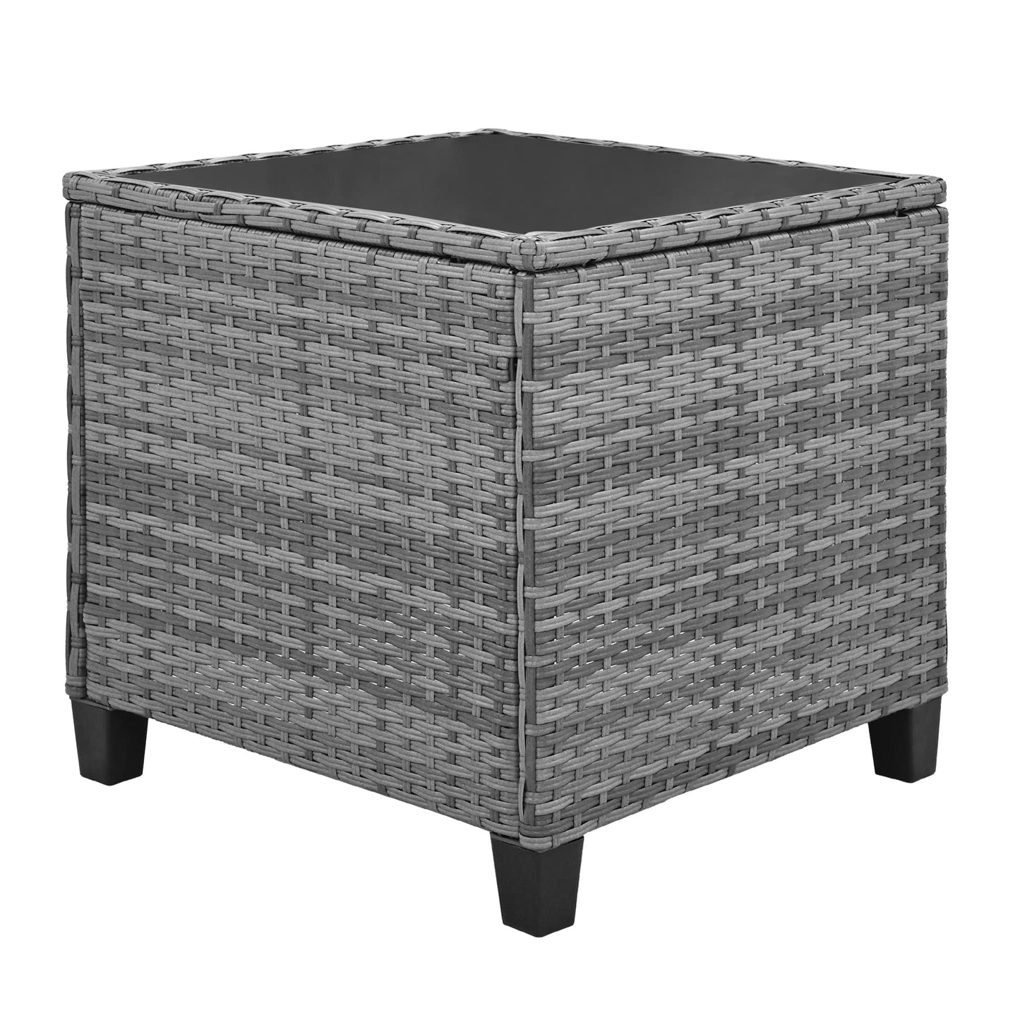 CHSICFOR Outdoor Rattan Patio Recliner Chairs, 2-Person Chairs with Coffee Table, Adjustable Backrest for Courtyard, Swimming Pool, Balcony (Grey)