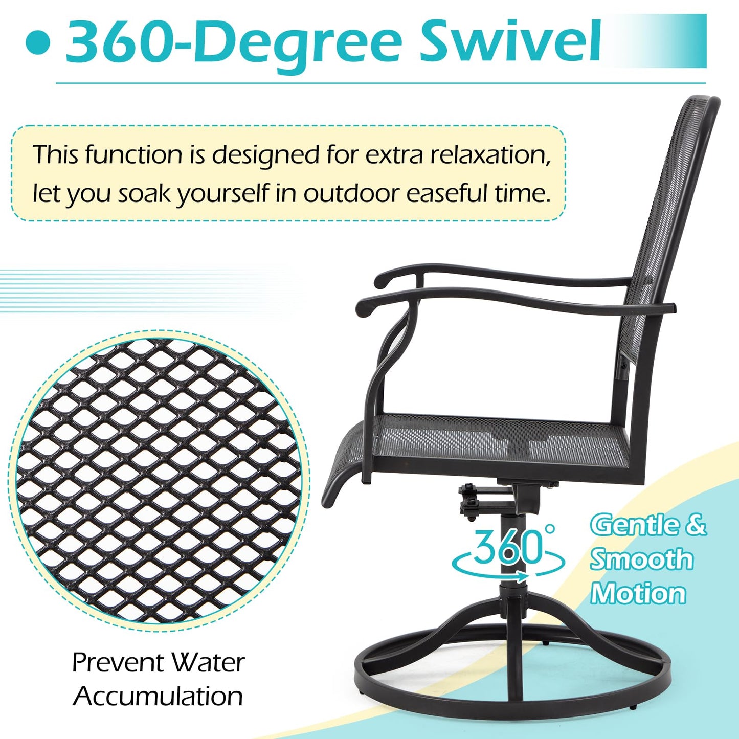 U-MAX 360° Patio Swivel Chairs Set of 2, High-Back All-Weather Outdoor Seating with 15° Rocking Function, E-Coated Metal Frame Swivel Rocker Patio Chairs for Deck Garden Yard Bistro (Dark Gray)