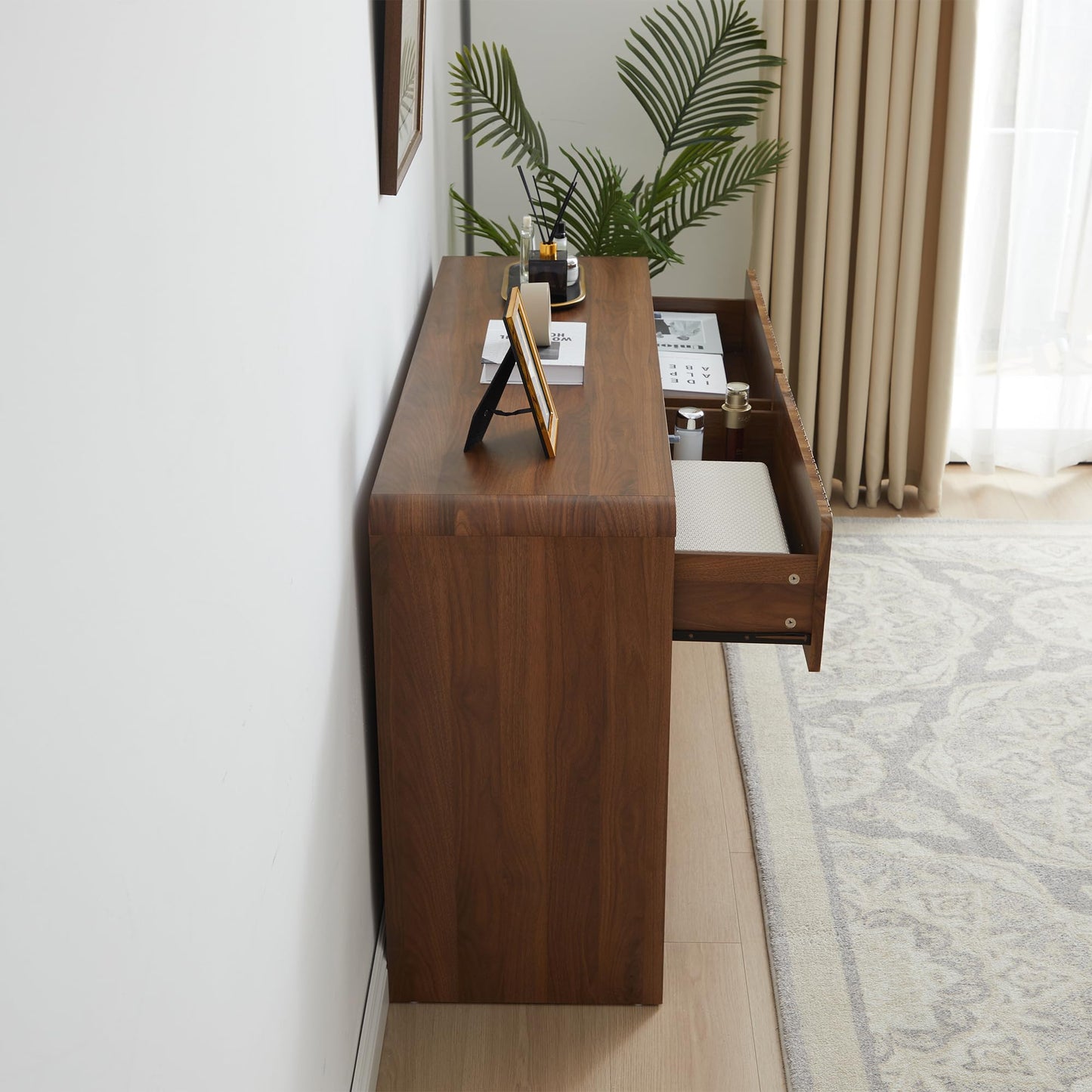 Fluted 6 Drawers Dresser for Bedroom, 53" Wide Mid Century Modern Chest of Drawers with Curved Profile Design, Large Wood Double Dresser for Living Room (Walnut)