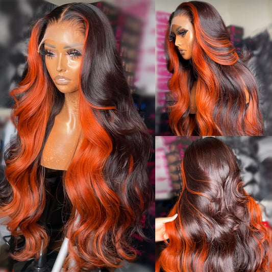 Daphernew 13X6 Ginger Lace Front Wigs Human Hair Pre Plucked for Women Ombre Ginger Orange Lace Front Wigs Human Hair Glueless Colored Lace Front Wig Human Hair (22Inch)