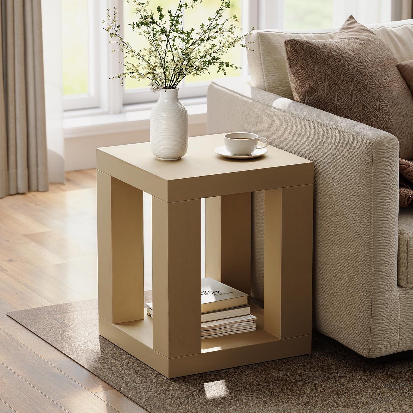 ModernMate Rectangular Side Table, 2-Tier Wooden Bedside Table with Sturdy Frame, Modern End table with Open Shelf Storage, 23.62" Compact Night Stand for Living Room, Bedroom or Small Spaces, Natural
