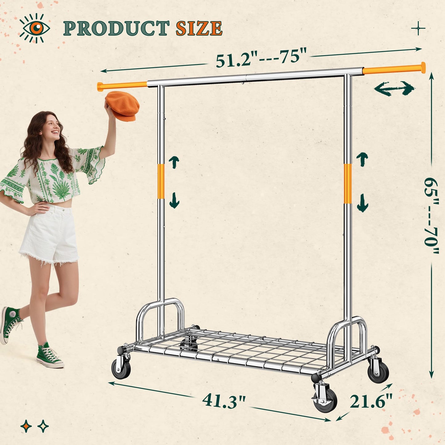 Raybee Clothes Rack, Clothing Rack Load 485 LBS, Heavy Duty Clothes Rack, Rolling Clothes Racks for Hanging Clothes, Metal Garment Rack with Sturdy Wheels