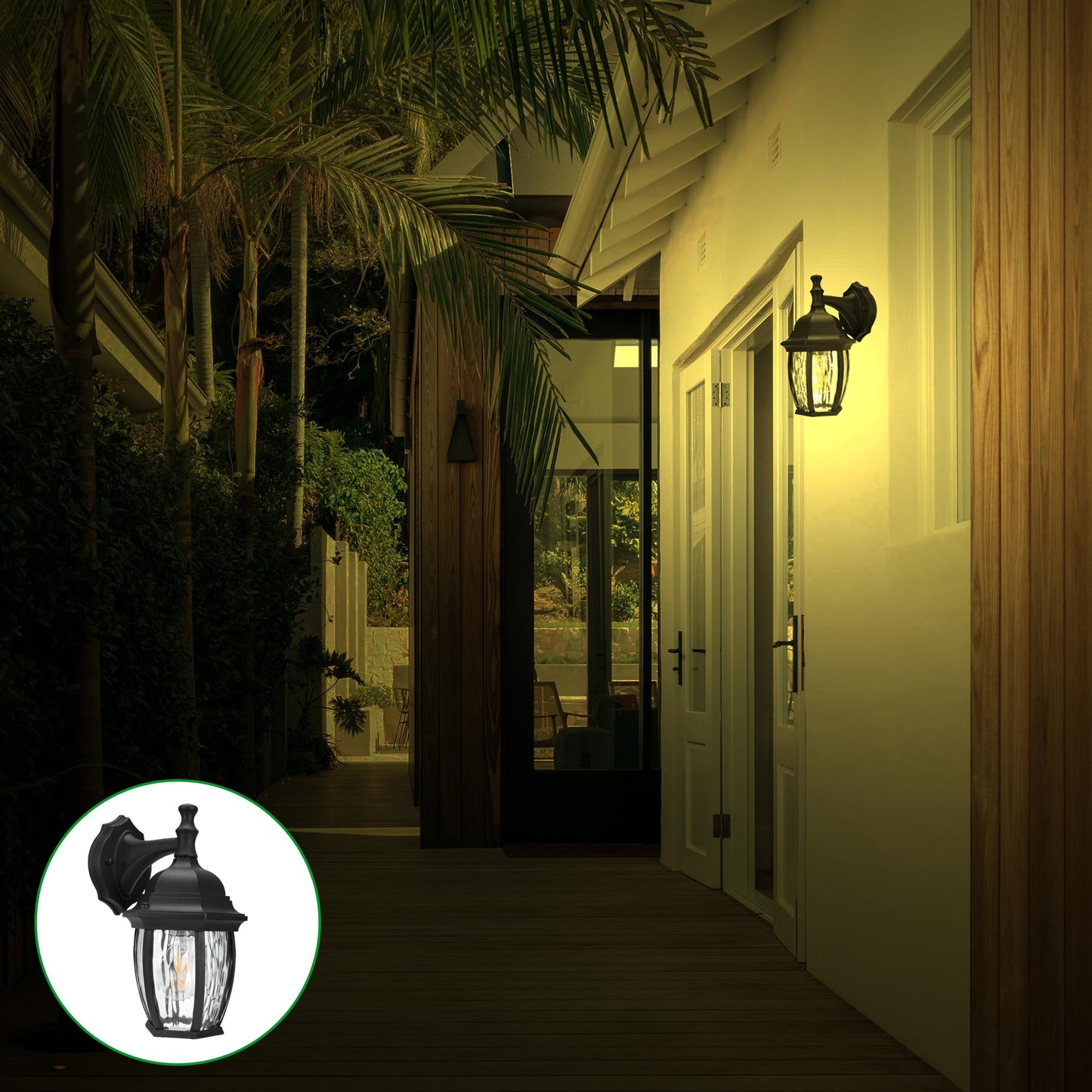 LIT-PaTH Outdoor Wall Lantern, Wall Sconce as Porch Lighting Fixture with E26 Medium Base Max 60W, Aluminum Housing with Glass Shade, Matte Black Finish