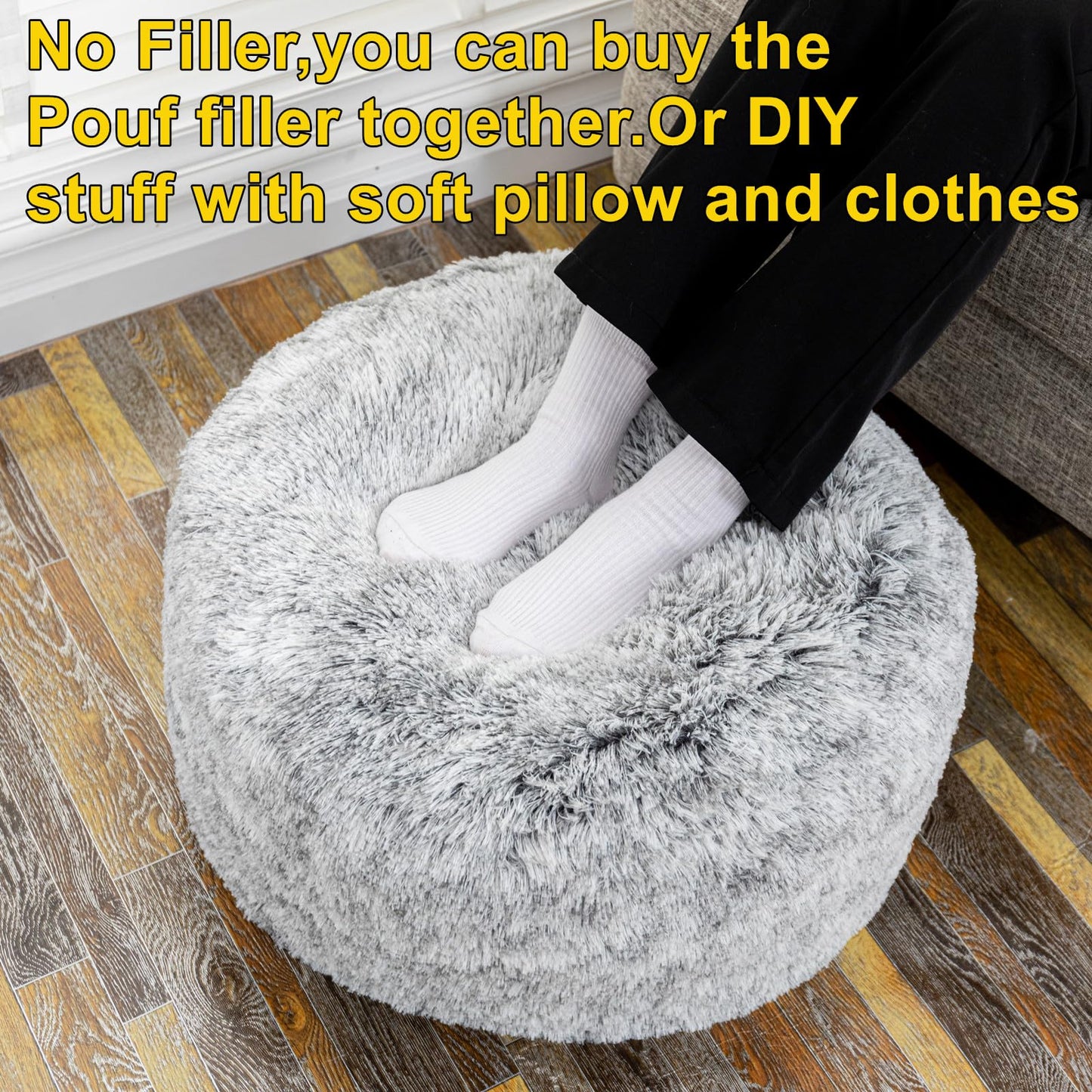 Asuprui Grey Ottoman Foot Rest NO Filler Pouf Ottoman Unstuffed 20x20x12 Inches Round Pouf Seat Bean Bag Chair Foldable Floor Chair Storage for Living Room Bedroom Cover ONLY