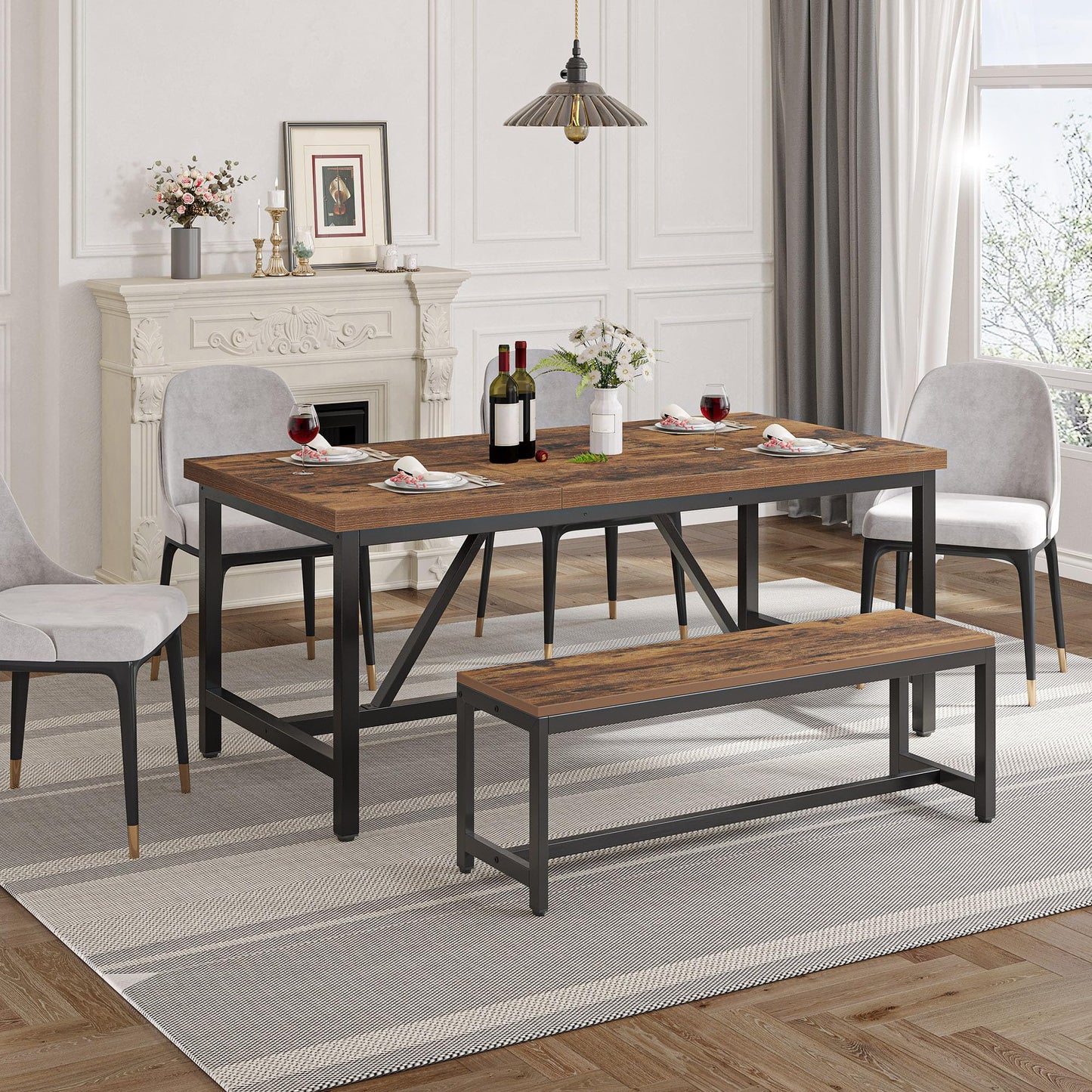 YITAHOME 70.8" Large Kitchen Dining Room Table for 6-8 People, Rustic Brown Farmhouse Industrial Wood Style Rectangle Apartment Dinning Room Dinette Tables for Eating Dinner