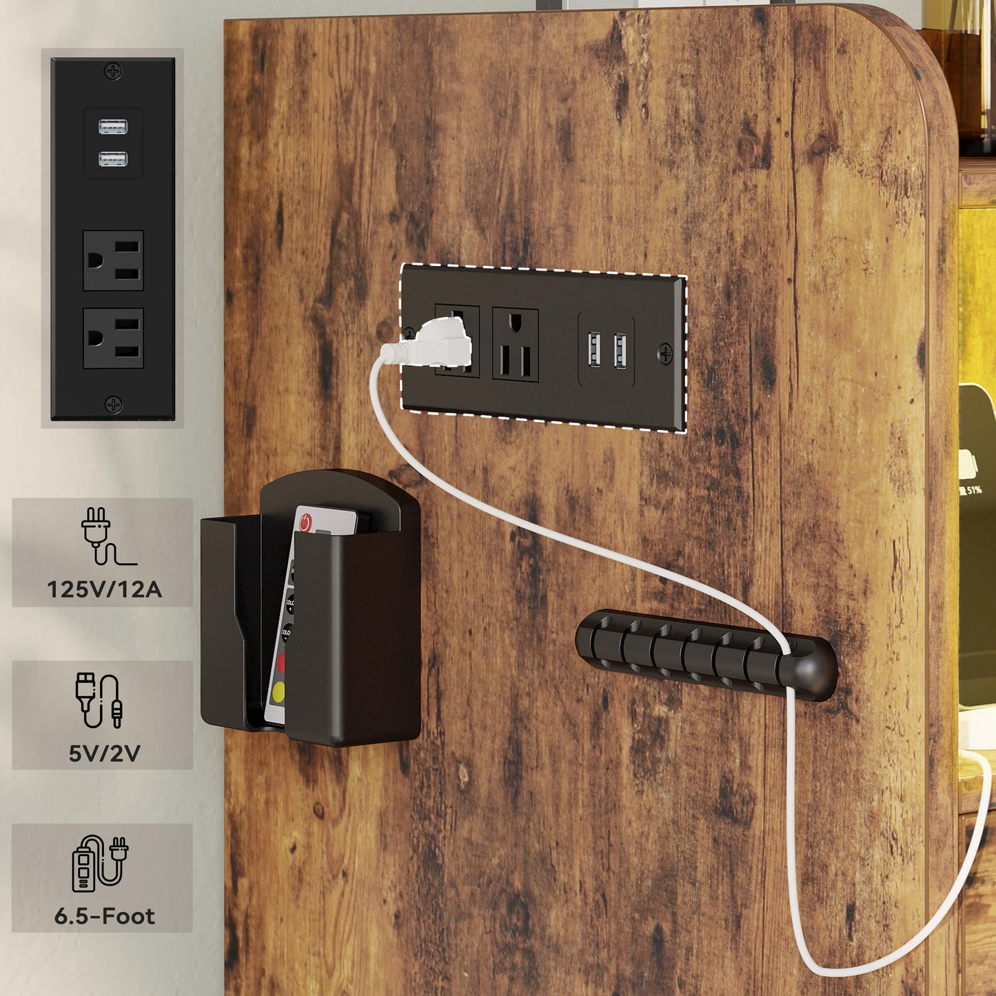 LIKIMIO Nightstand with LED, Charging Station & USB Ports, Night Table with 2 Drawers and Open Shelf, Adjustable Light, Vintage Brown