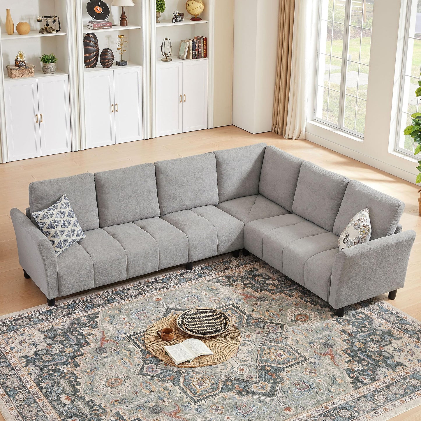Enobala Modern Sectional Sofa, 102'' L Shaped Couch Set, 6 Seater Sectional Corner Couch with Back Cushions,Upholstered Couches for Living Room Apartment Office, Light Grey