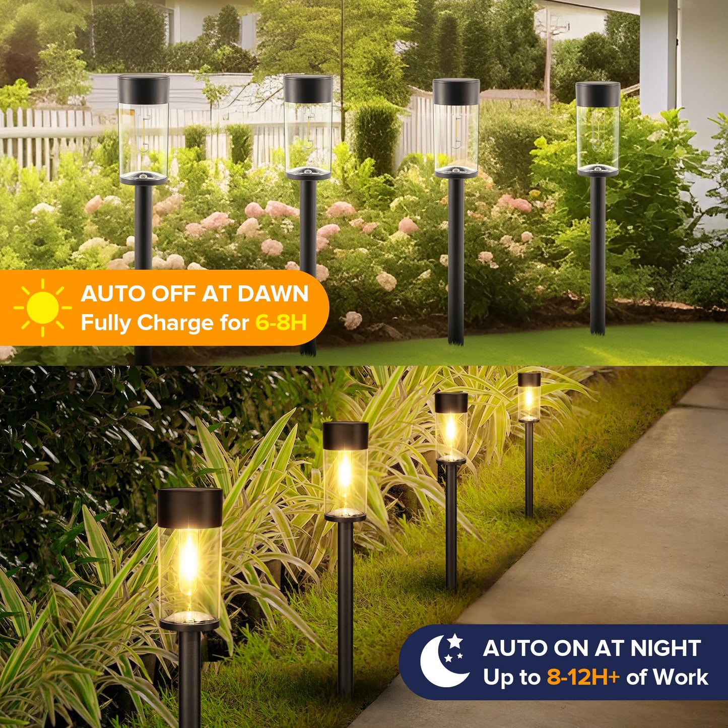 UME 10 Pack Solar Pathway Lights Outdoor, Bright Solar Garden Lights with Metal Design–IP65 Waterproof, Auto On/Off, 3000K LED Landscape Lighting for Yard, Lawn, Walkway, Driveway, Patio Decor