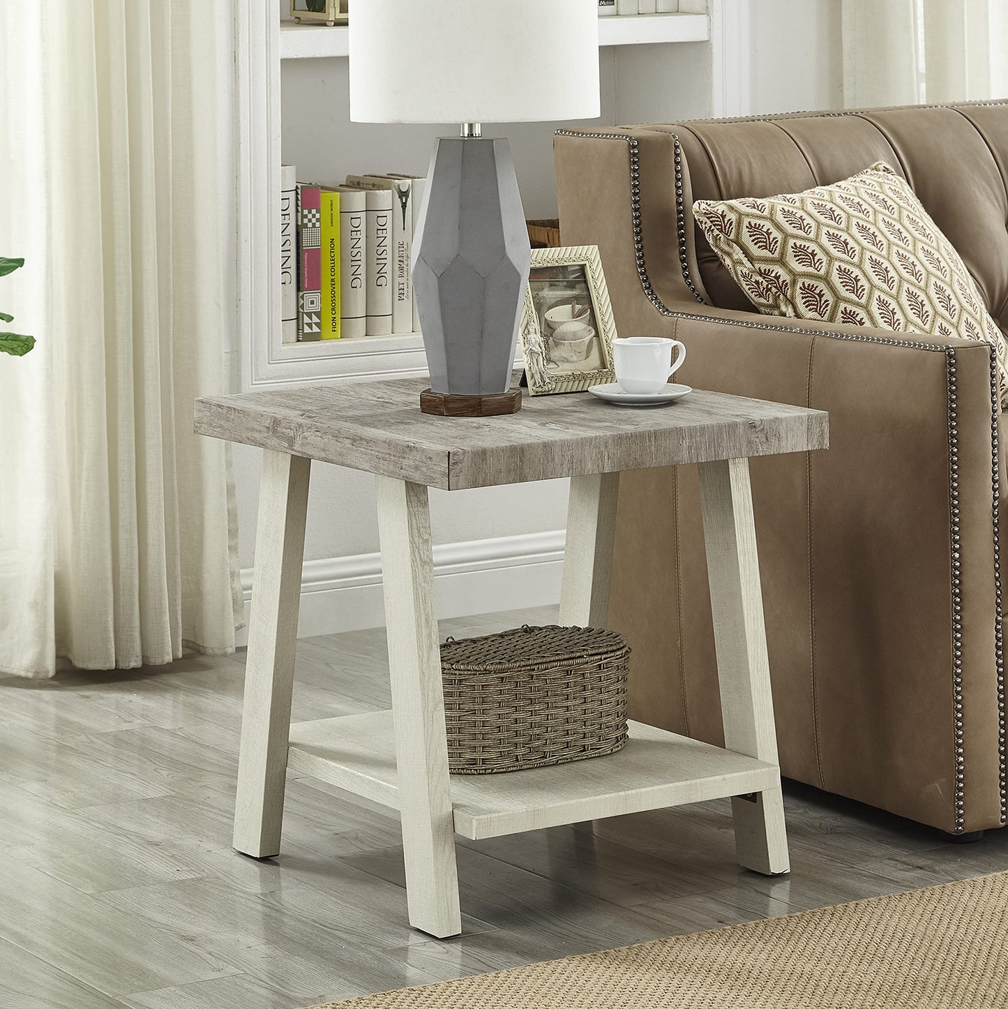 Roundhill Furniture Athens Contemporary 3-Piece Wood Shelf Coffee Table Set, Weathered Gray and Beige