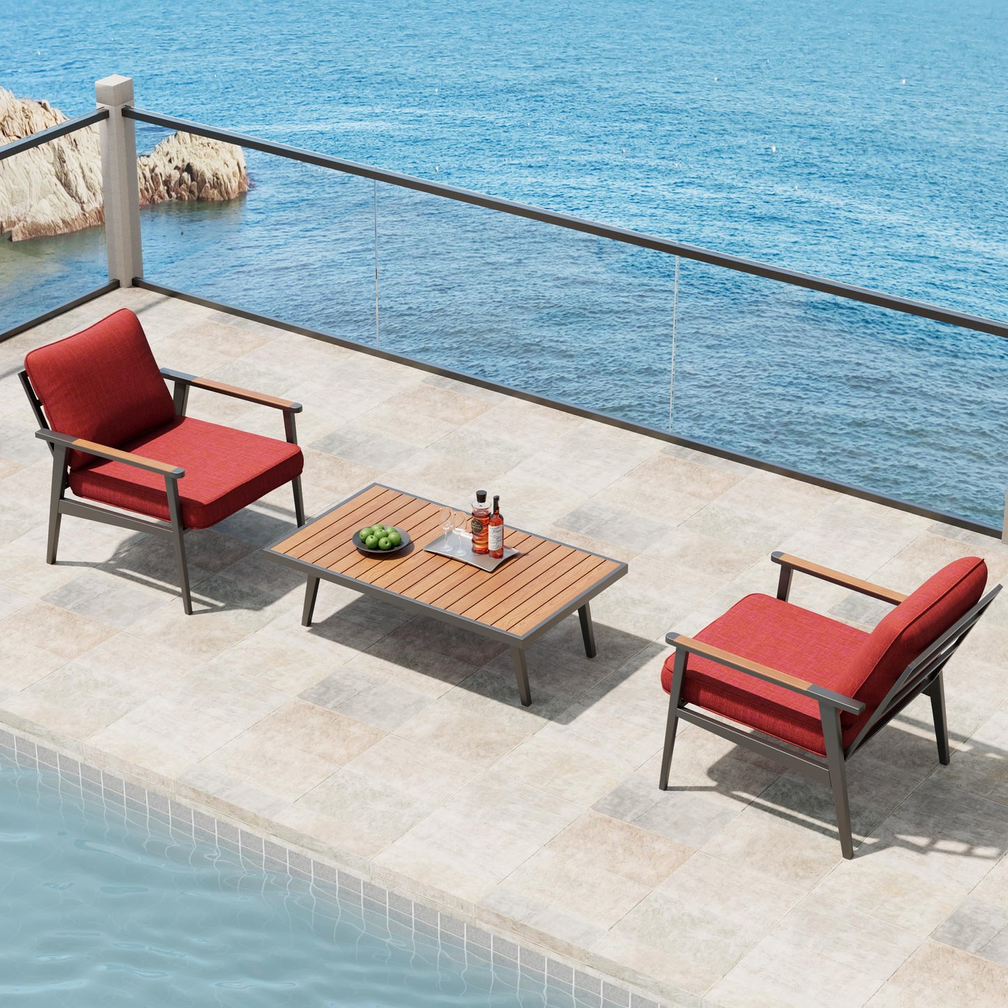 PATIOHIT 24x24 Inch Outdoor Cushions for Patio Furniture Water Resistant Patio Chair Cushions 2-Year Fade Resistant Deep Seat Cushions, Replacement Cushions for Outdoor Furniture (Cherry Red)
