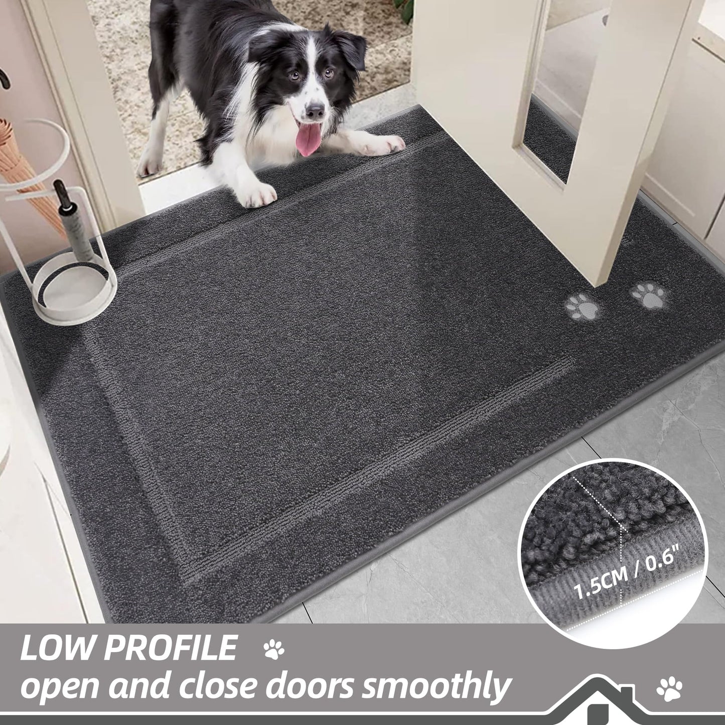 BEQHAUSE Dog Door Mat for Muddy Paws 20"x32" Dirt Trapper Absorbent Doormat Non Slip Entryway Rugs Washable Stain Resistant Welcome Floor Mat Soft Low-Profile for Front Back Door, Dark Grey