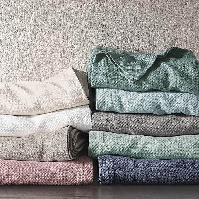 Madison Park Soft Certified 100% Egyptian Cotton Breathable Cozy Blanket, Premium Waffle Knit Classic Design, Luxury All Season Lightweight Cover for Bed, Couch and Sofa, Khaki Twin(66"x90")