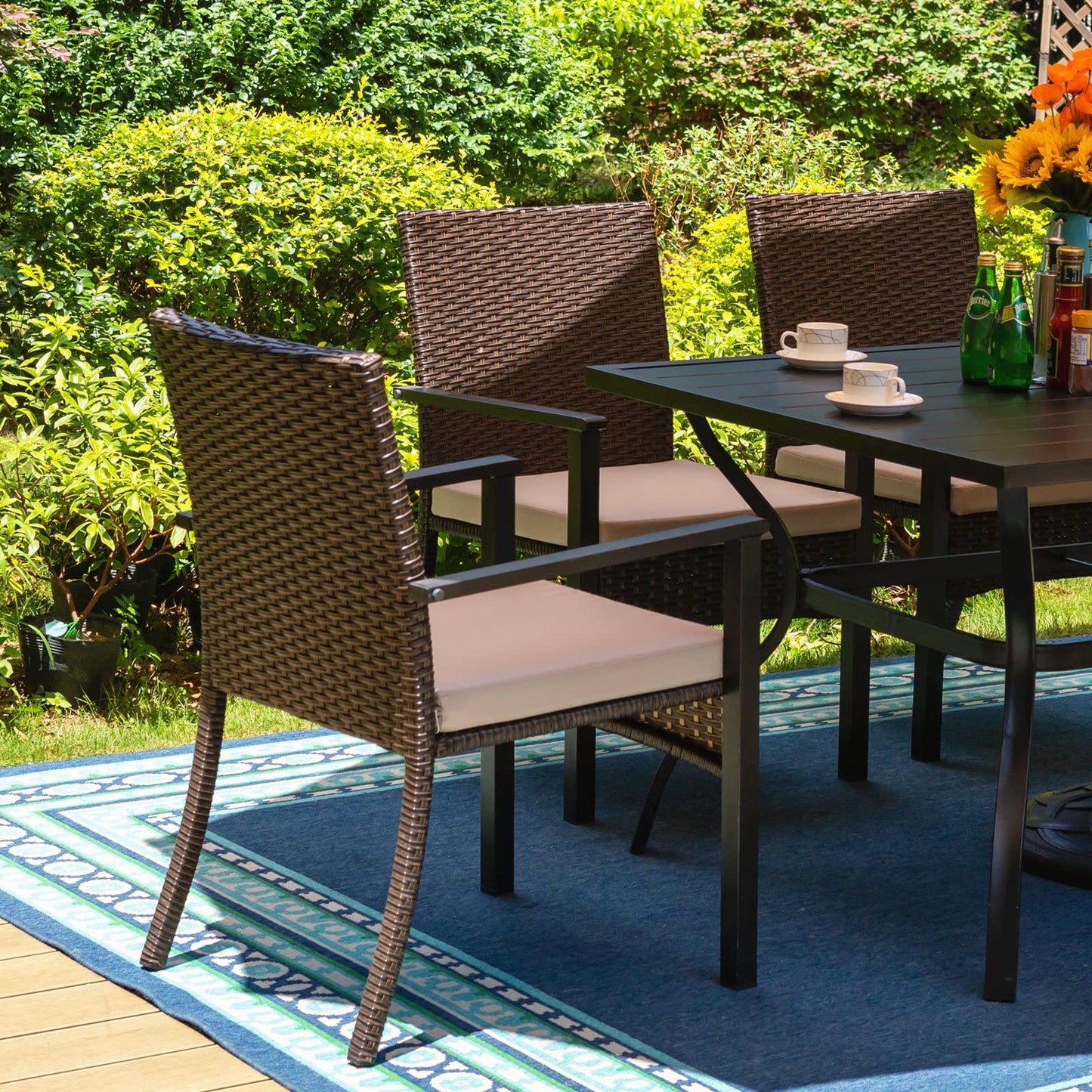 MFSTUDIO Wicker Patio Dining Chairs Set of 4, Rattan Outdoor Furniture Chairs with Cushions, Outdoor Wicker Patio Chair Set of 4 for Table, Porch, Backyard