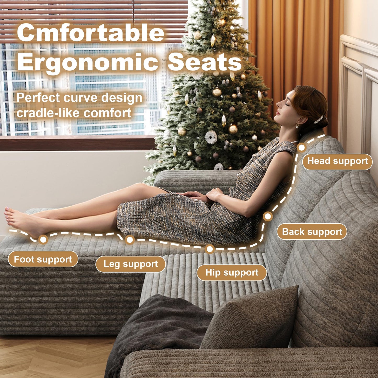 AUGOP 108" Sectional Couches for Living Room Modern Modular Sofa with L-Shape Couchs Upholstered Boneless Couch Deep Seat Sectional Couch with Chaise (Camel, Left Facing Chaise+2Seaters)