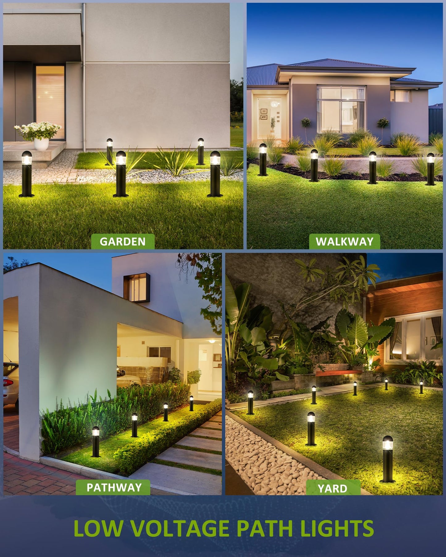 MOON-DE-AGE 6 Pack Low Voltage Landscape Pathway Lights, 12V LED Bollard Light IP67 Waterproof, Outdoor Driveway Walkway Wired Lights (Included Connector) - Yard Garden Lawn, 2700K Warm White